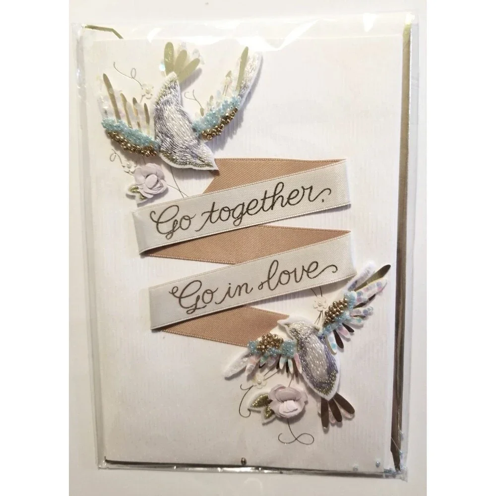 Wedding Congratulations Greeting Card Hallmark Signature Beaded Love Birds 3-D